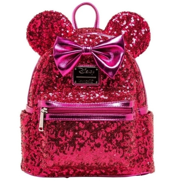 Loungefly Minnie Mouse Sequin Magenta Pink Disney Backpack - Picture 1 of 9